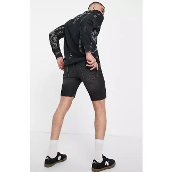 NEW ALLSAINTS Switch Denim Shorts Men's Size 33 Washed Black Raw Hem Slim Fit - Picture 2 of 11